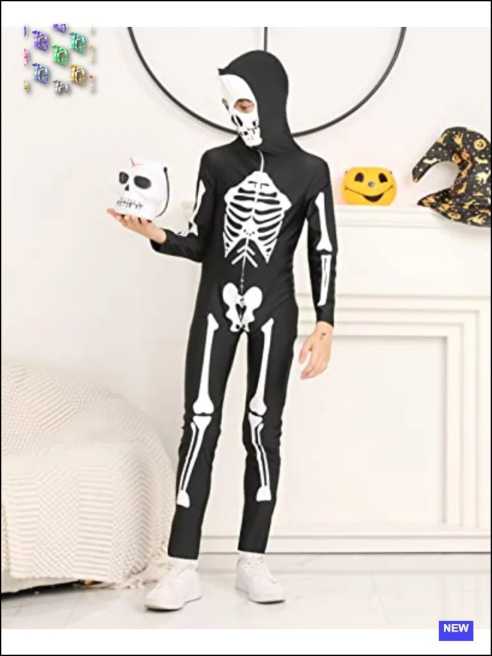 Kids Glow in the Dark Skeleton Costume Bodysuit Halloween 5-14Y